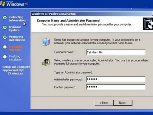 Nhập tên máy tính và mật khẩu