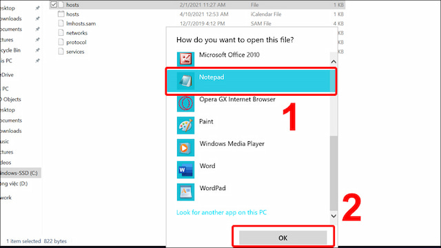 Chọn Notepad để mở tệp