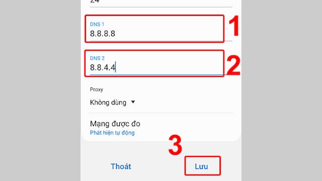 Nhập 8.8.8.8 vào ô DNS 1 và nhập 8.8.4.4 vào ô DNS 2