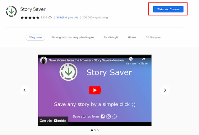 Thêm tiện ích có tên "Story Saver" vào trình duyệt Chrome